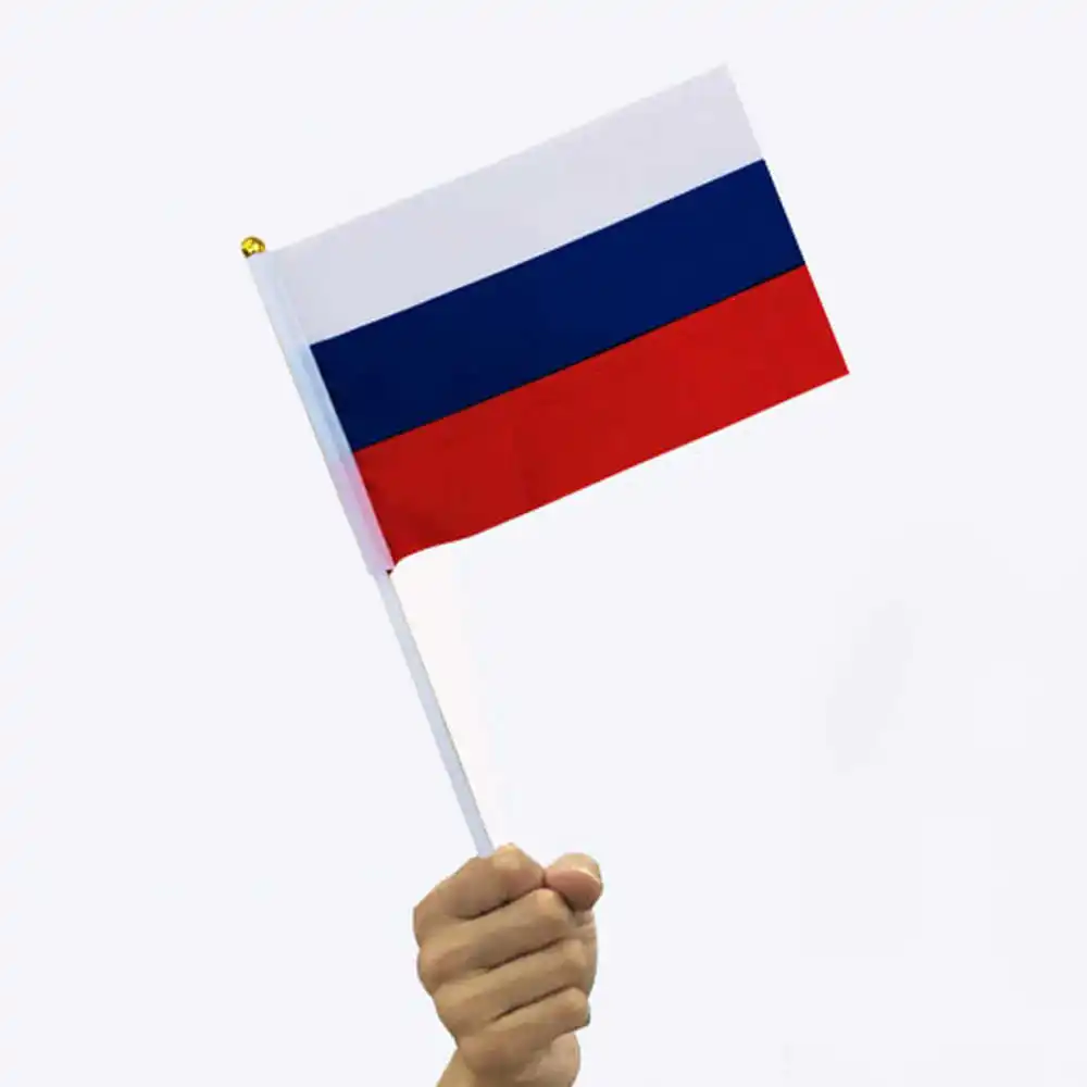 10 Pack Russian Flags Russia Coat Of Arms 14x21cm Mini Stick Handheld National Flag Plastic Flagpoles Decoration Parades Sports