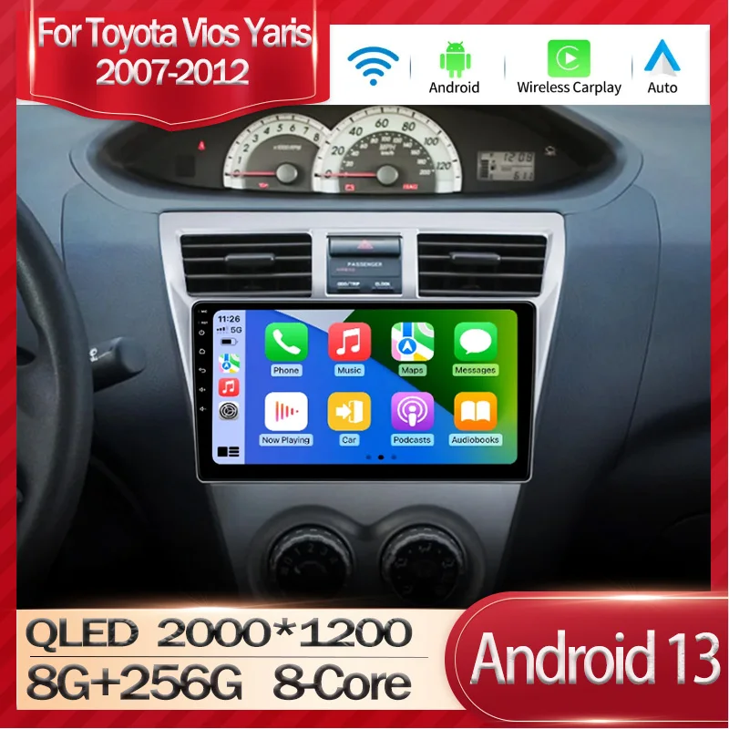 

Android13 QLED Screen Car Radio For Toyota Vios Yaris 2007-2012 Autoradio Multimedia Video Player GPS Navi Carplay Android Auto