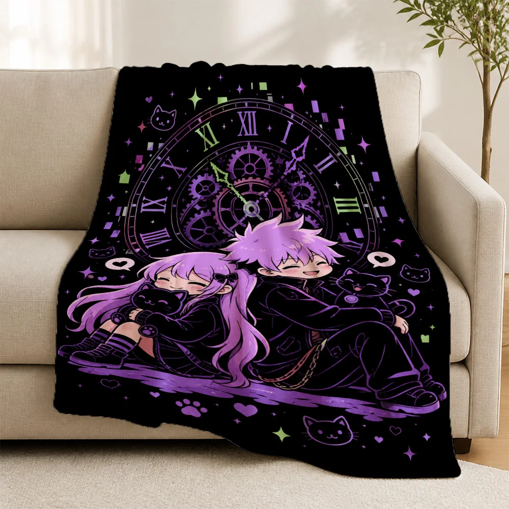 Aesthetic Anime Witchy Zodiac Celestial Plush Throw Blanket Cozy Sofa Decor Cat Lover Gift for Girls Halloween Birthday Home Dec