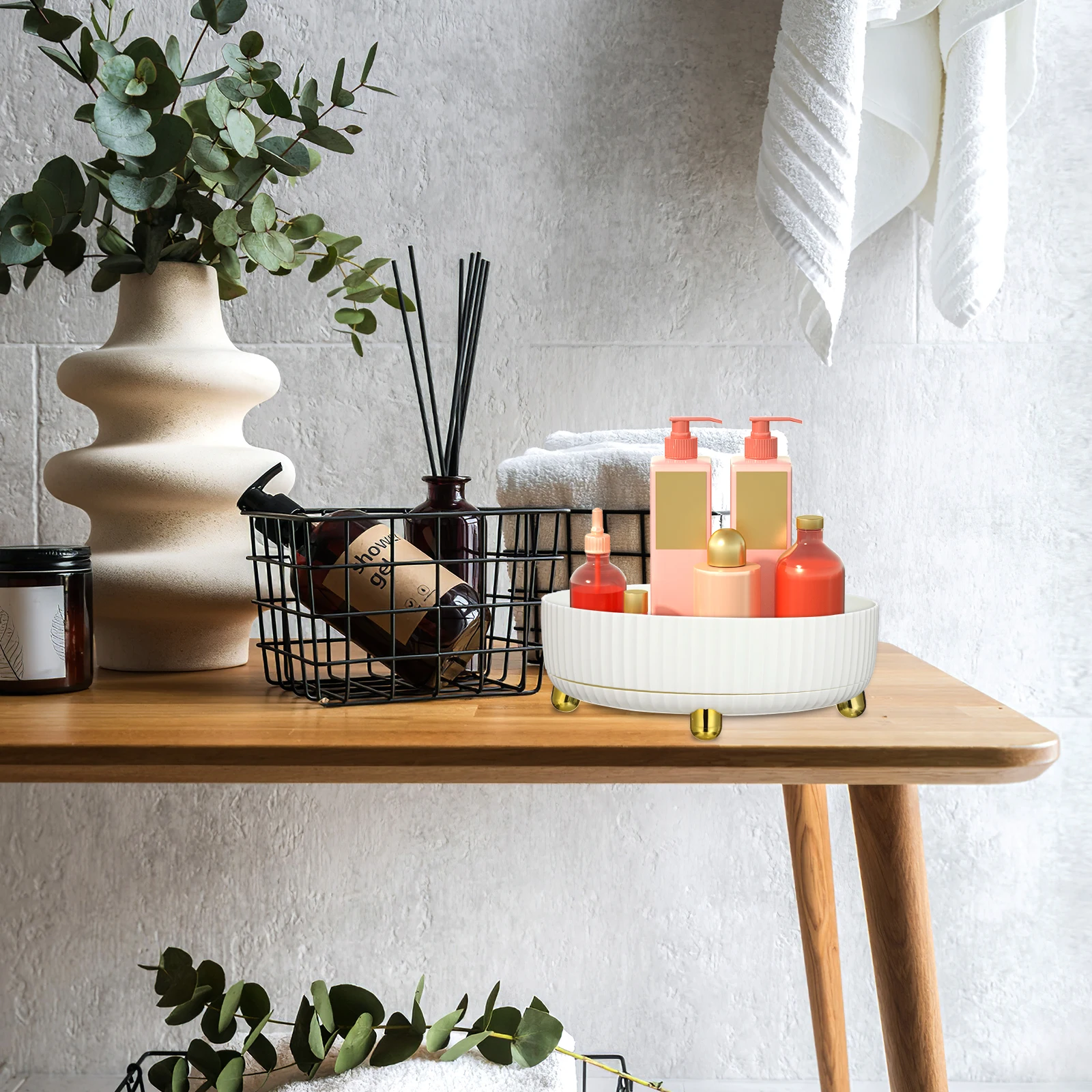 

2Pcs Skincare Organizer Box Makeup Turntable Storage Premium PP Material Countertop Organizer Spices Snacks Condiments