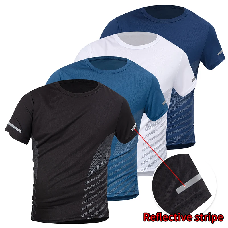 

4/1 Pcs Summer And Autumn Men's Quick Drying Sports Short Sleeved T-shirt Loose Casual Fitness Running Top With Reflective Strip