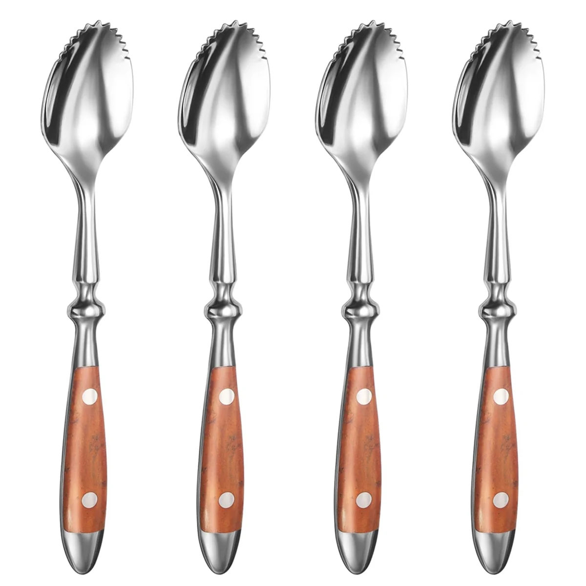 Grapefruit Spoons, 4PCS Serrated Grapefruit Spoon, Stainless Steel 18/8 Fruit Spoon Kiwi Spoon with Wood Handle