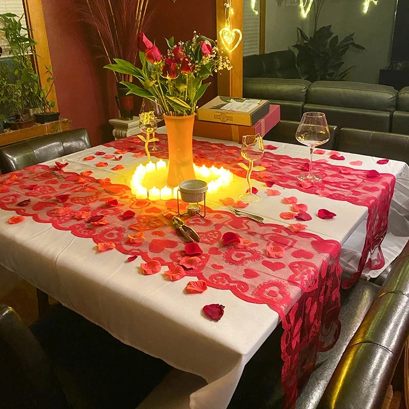 1PC Decorazioni per la casa Decorazioni per la casa Amore Cuore Runner da tavolo in pizzo per la festa nuziale Decorazione per la casa Forniture Puntelli