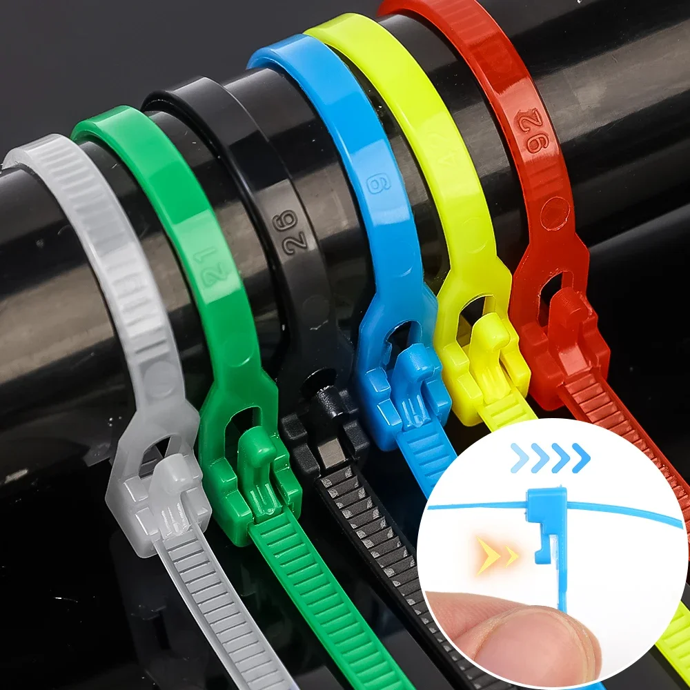 New Nylon Cable Ties Colorful Releasable Self-locking Reusable Zip Ties Adjustable Loose Slipknot Binder Lock Straps Organizer