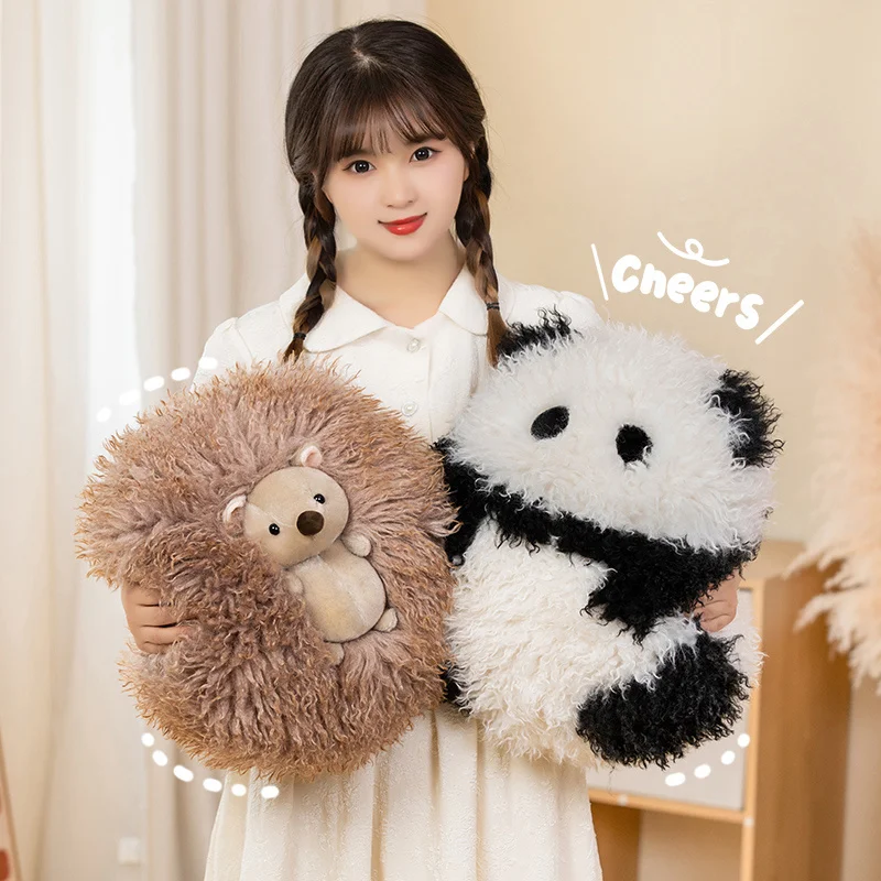 Long Hair 40CM Pink Brown Hedgehog Panda Soft Plush Doll Accompany Toy Sofa Home Decoration Girls Kids Birthday Christmas Gift