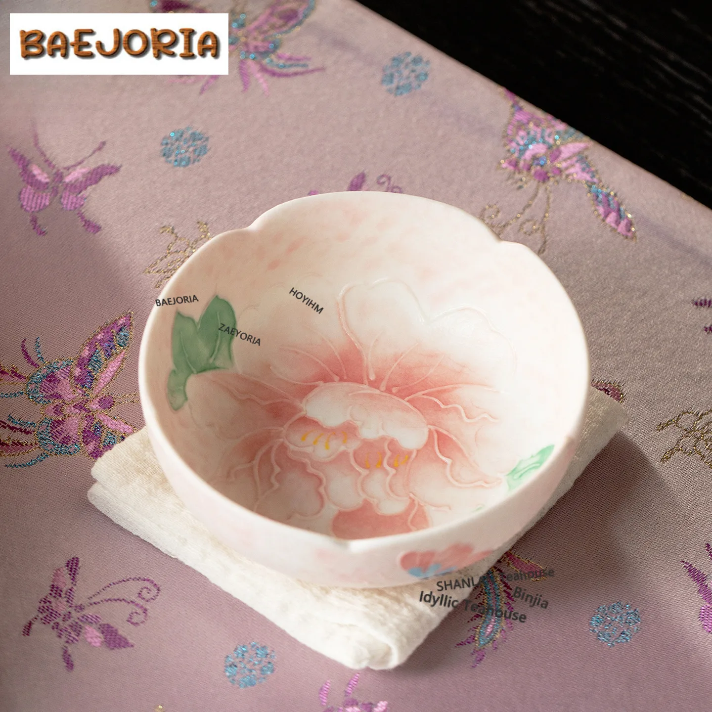 120ml Hand-painted Light Pink Peony Teacup Boutique Tea Bowl Mug Tea-tasting Personal Cup Jianzhan Master Cups Tea Services Gift