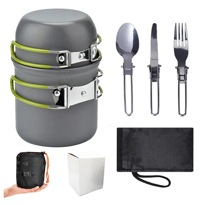 Portable Camping Cookware Set, Outdoor Pot, Mini Gas Stove Sets, Nature Hike Picnic Cooking Set, Foldable Spoon, Fork, Knife