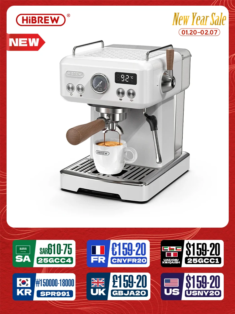 HiBREW Semi Automatic Espresso Coffee Machine DIY Function 20Bar Pressuer Temperature Adjustable For Cappuccino & Latte H10plus