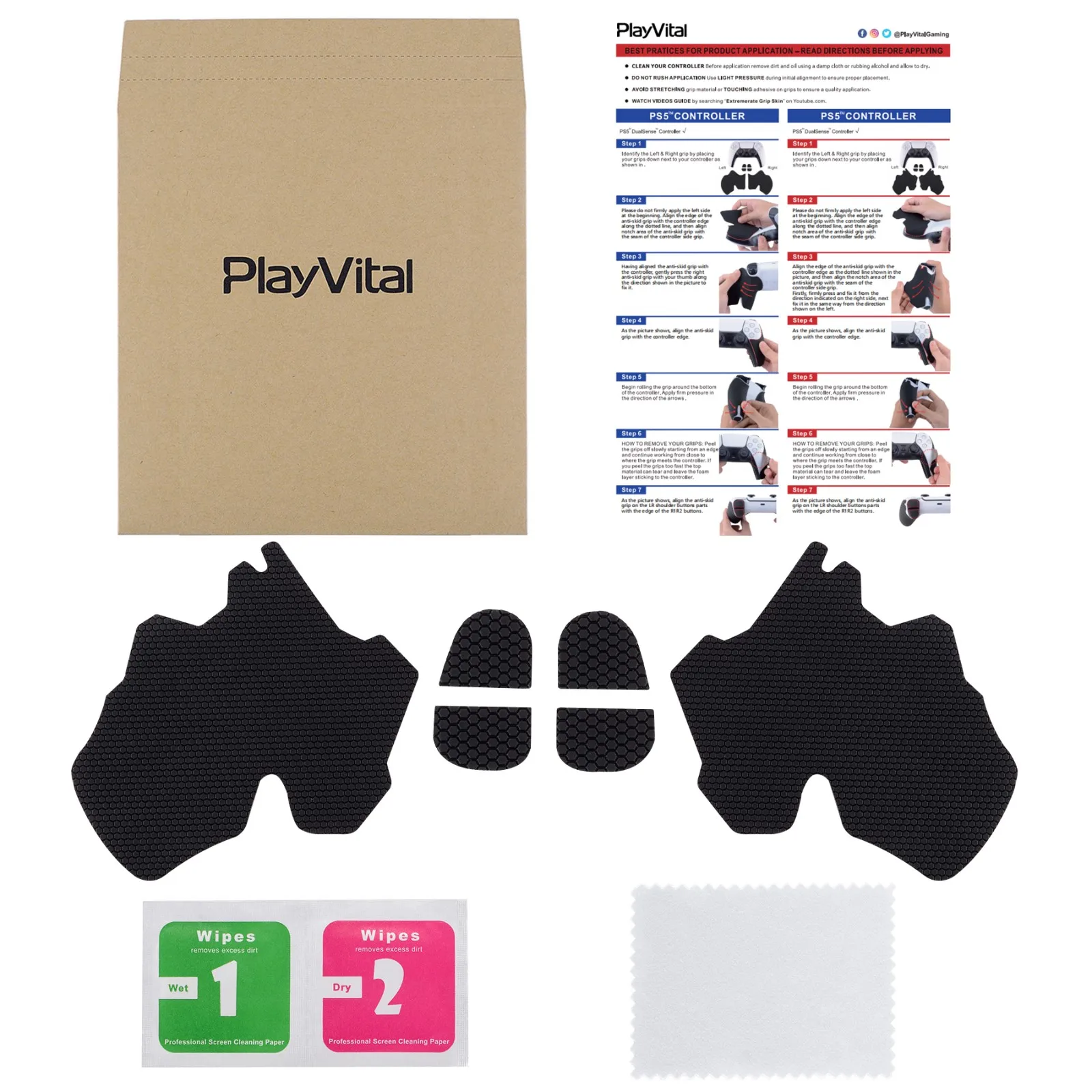 PlayVital Mecha Edition-empuñadura de controlador antideslizante, absorbente de sudor, almohadillas de goma suaves texturizadas profesionales, empuñaduras para ps5
