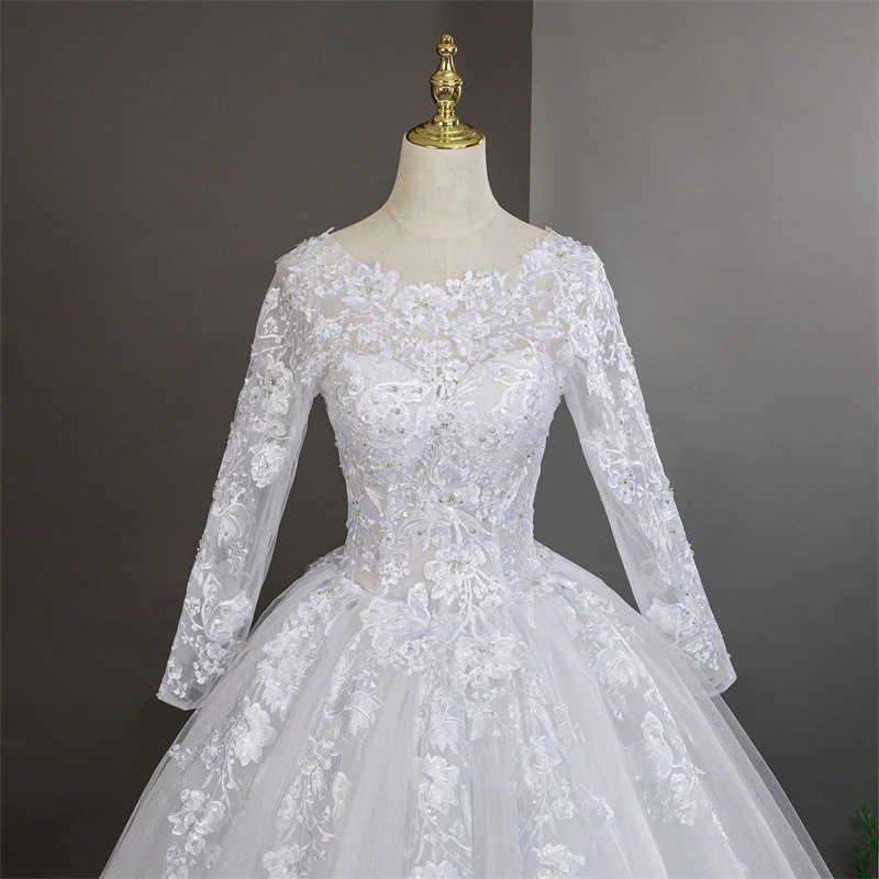 فساتين زفاف بيضاء نقية طويلة الأكمام فاخرة لحفلات الزفاف فساتين زفاف رسمية مخصصة 2025 مقاس كبير