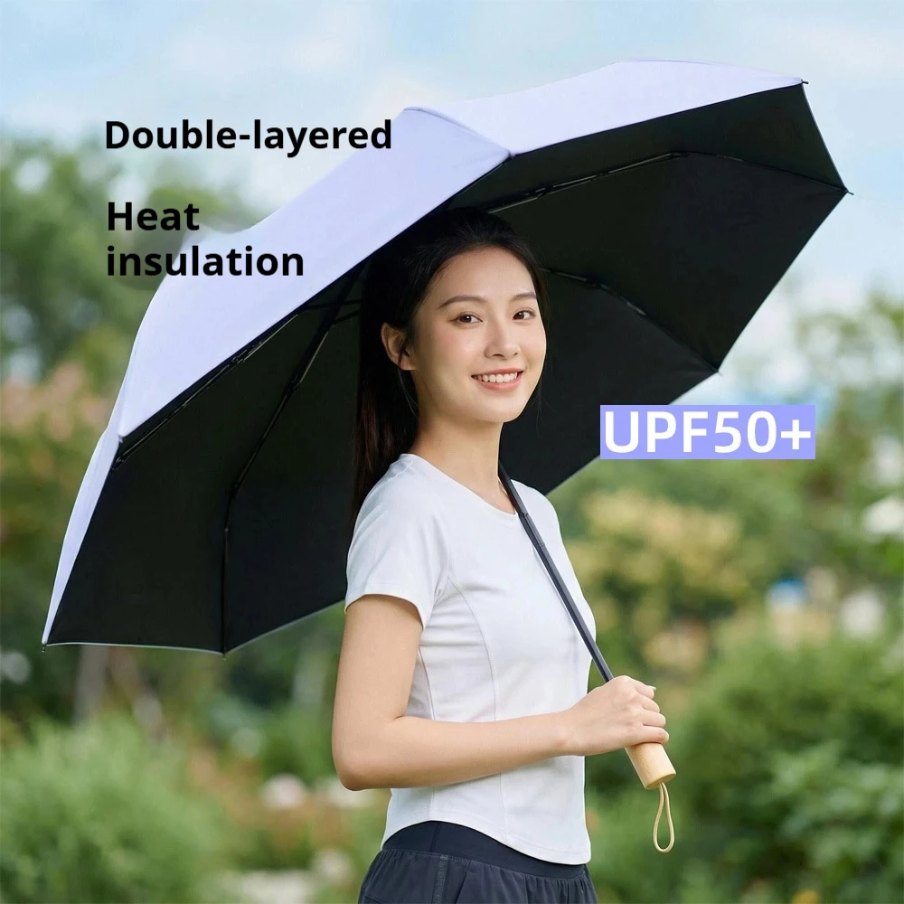Manual 8-Bone Clear Umbrella Wholesale Solid Wood Handle Sunshade Thick Black Rubber Sun Umbrella Folding Umbrella