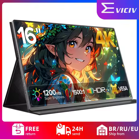 EVICIV 16" 4K Portable Gaming Monitor 3840x2400 16:10 100%sRGB 1200Cd/m² Travel Laptop Display for PS5 Steam Deck Switch PC Mac