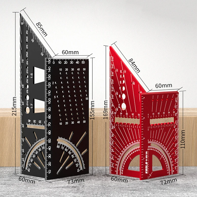 Imagem -02 - Régua de Medição de Ângulo Multifuncional 45 ° 90 ° Marcação para Medição de Ângulo Desenho para Liga de Alumínio Régua para Madeira 3d 1pc