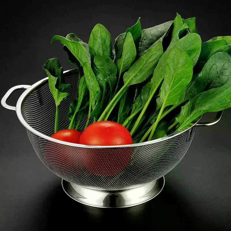 

Дуршлаг из нержавеющей стали с двойной ручкой, корзина-дуршлаг для пасты с самоотводящимся основанием и мелкой сеткой
