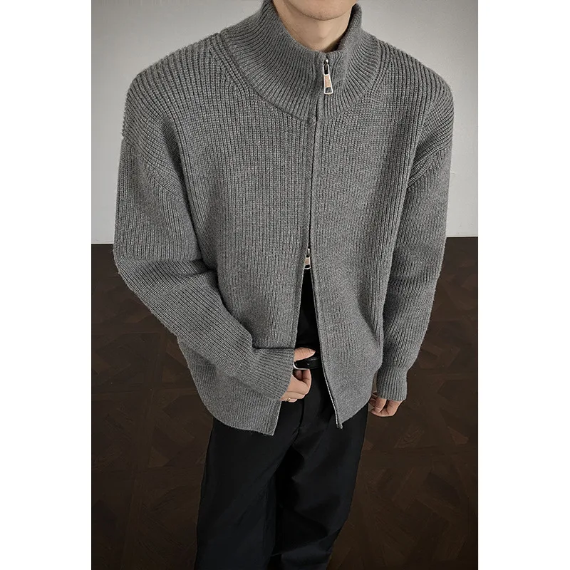 

Stand-collar Zipper Sweater Jacket for Men and Women in Autumn Winter Solid Color Slim American Retro Trendy Brand