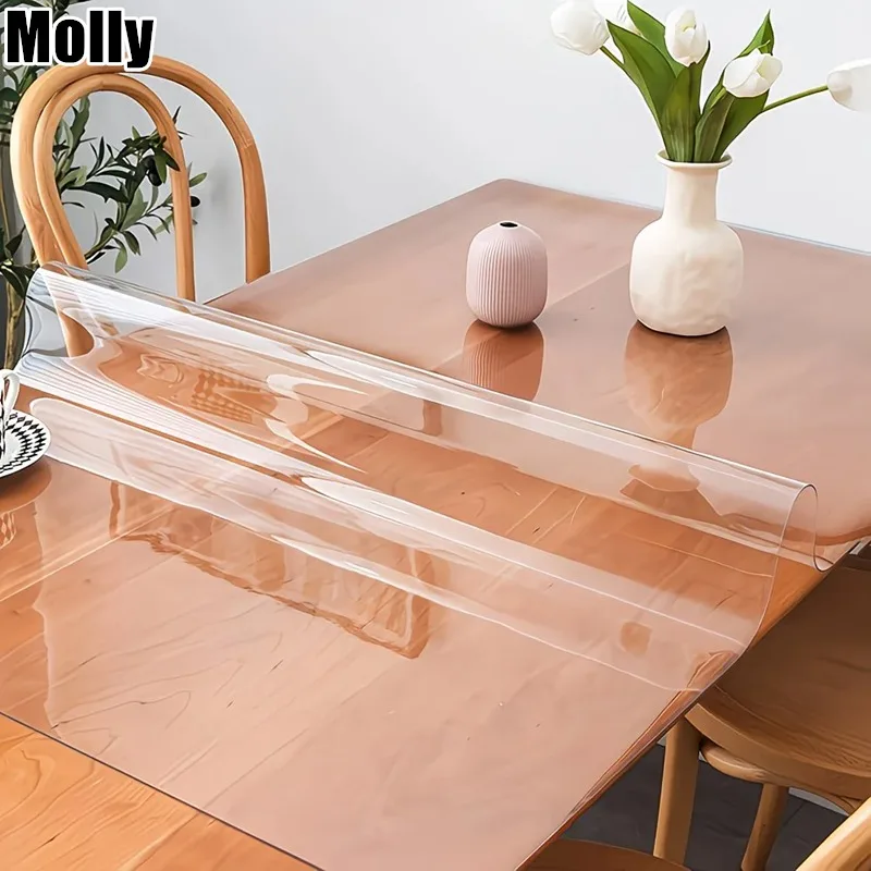 Luxury Transparent Tablecloth 1.0mm Thick PVC Scratch Heat Resistant Protective Film for Dining & Coffee Tables Clear Desk Cover