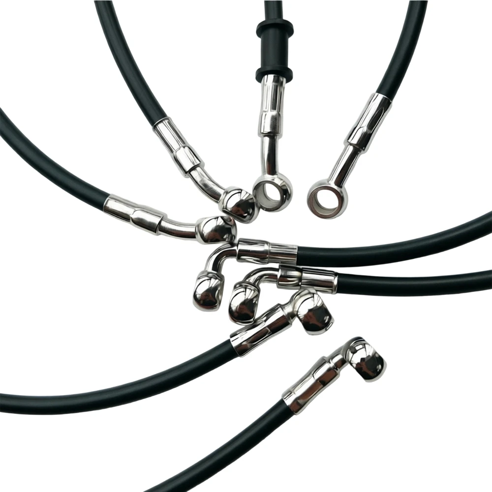 Black 28°-90° Degree Hydraulic Brake Hose Braided Reinforced Oil Pipe 10mm Banjo 400mm-2200mm Universal Motorcycle Parts