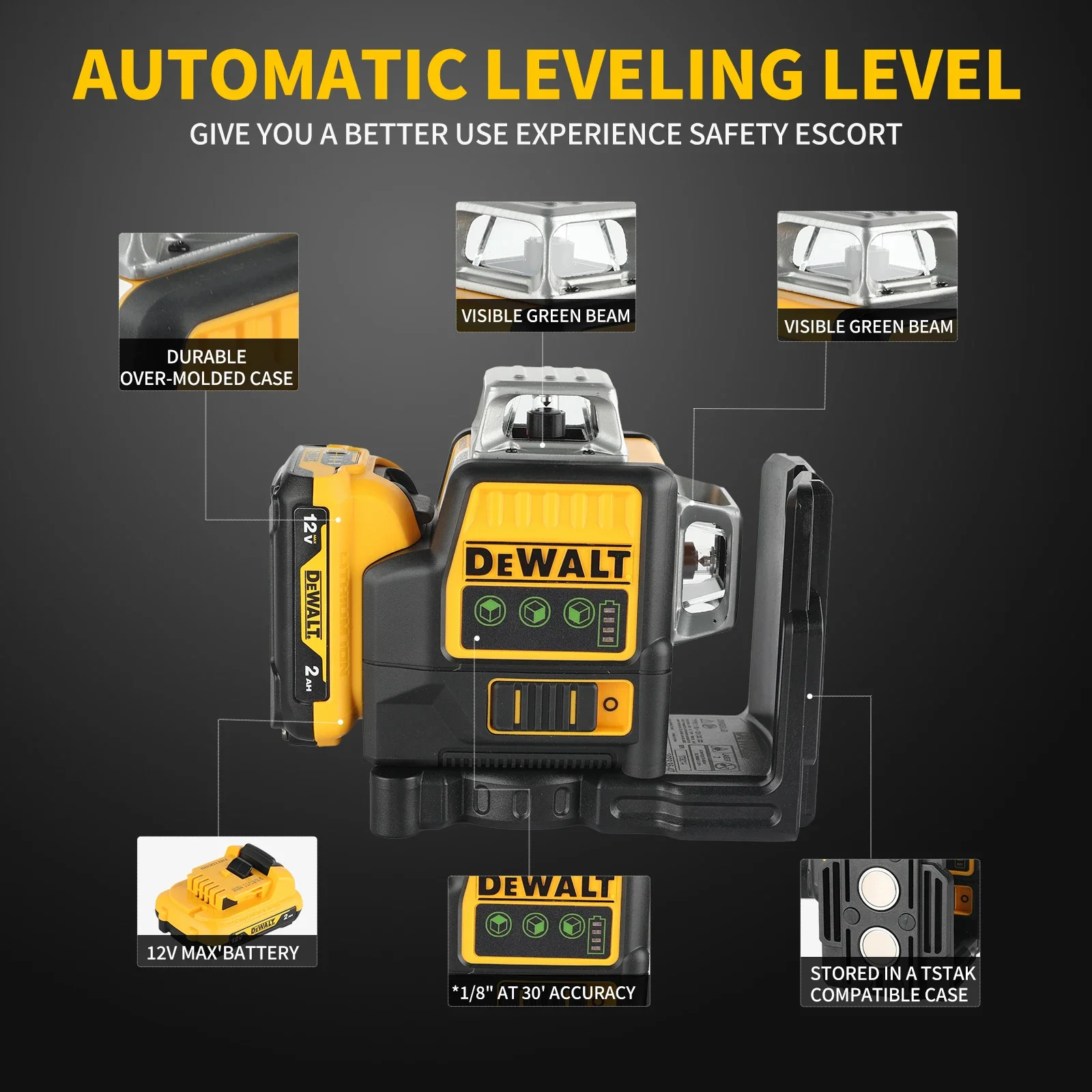 

Новый лазерный уровень Dewalt DW089LG 2025 года, 360° по 3 сторонам, 12 линий, 12В, литиевая батарея, зеленый луч, для наружных работ