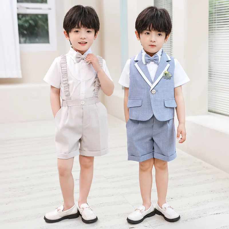 

Boys England Photography Suit Gentleman Kids Vest Shirt Shorts Bowtie Birthday Ceremony Costume Children Wedding Party Dress