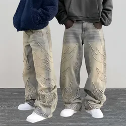 2026 Ropa Y2K Streetwear Flame Embroidery Baggy Stacked Jeans Pants For Men Clothes Harajuku Vintage Women Gothic Denim Trousers