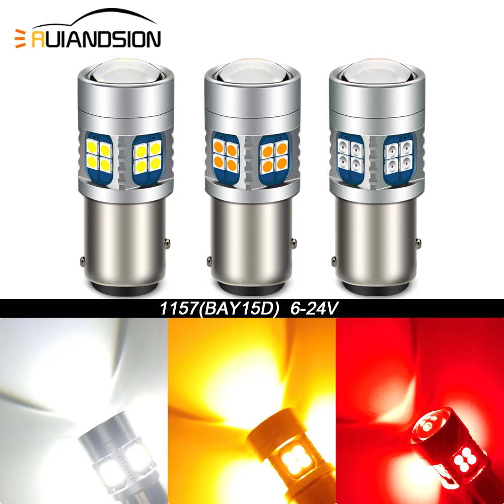

Ruiandsion 2pcs 1157 BAY15D BAW15D PR21W 6-30V White LED Light Bulbs S25 Red RV Auto Turn Tail Stop 7225 12594 Lamp Bulb BAZ15D
