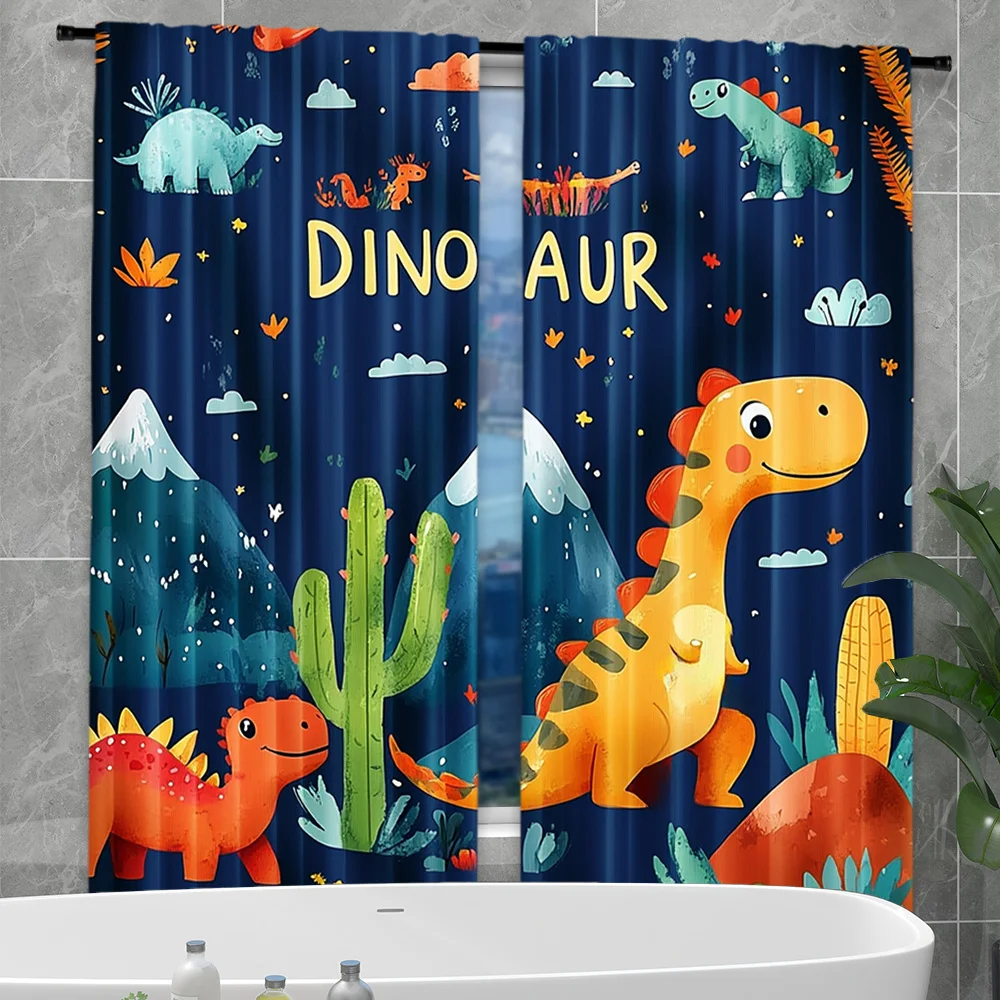Cute Dinosaur Curtains for Kids Bedroom Nursery Jungle Decor Waterproof Cartoon Dino Jurassic Theme Window Drapes for Children's