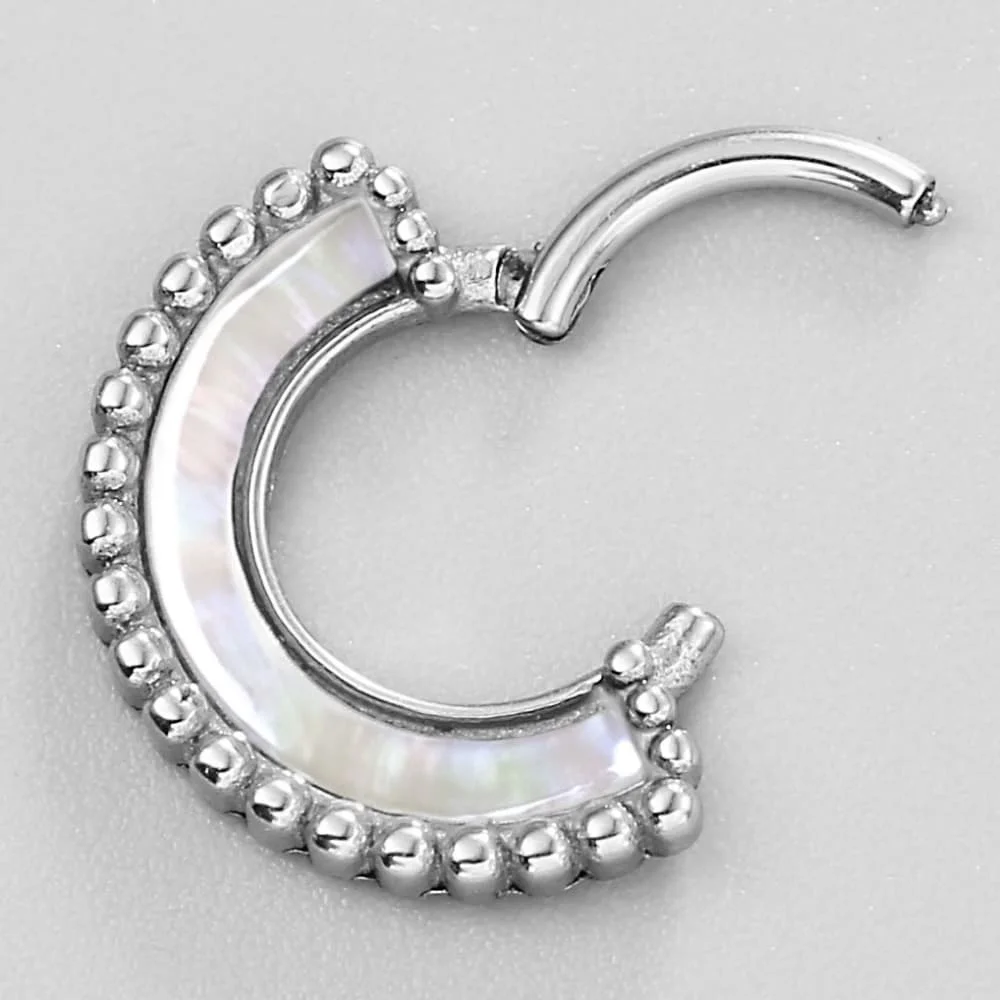 Casvort 1 Stück Edelstahl Nasenring 16G 8mm Klappbarer Segment-Clicker Hoop mit Perlenrand Septum Piercing Körperschmuck – Detail 7