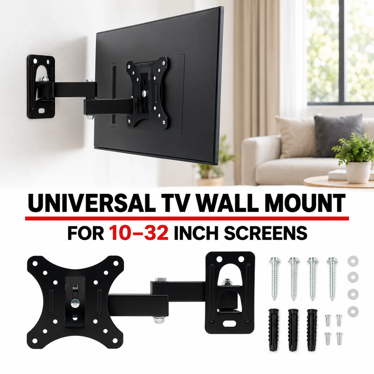 Matte Black TV Stand Mount for 10–27 Inch Televisions, Durable Heavy-Load Cold-Rolled Steel Support Base