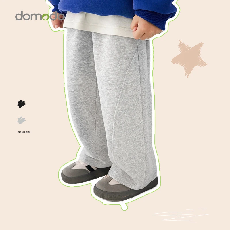 

Children Boys Straight Leg Pant Solidcolor Thicken Warm Toddler Boys Wide Leg Pant New Winter Elastic Waist Kids Boys Pant