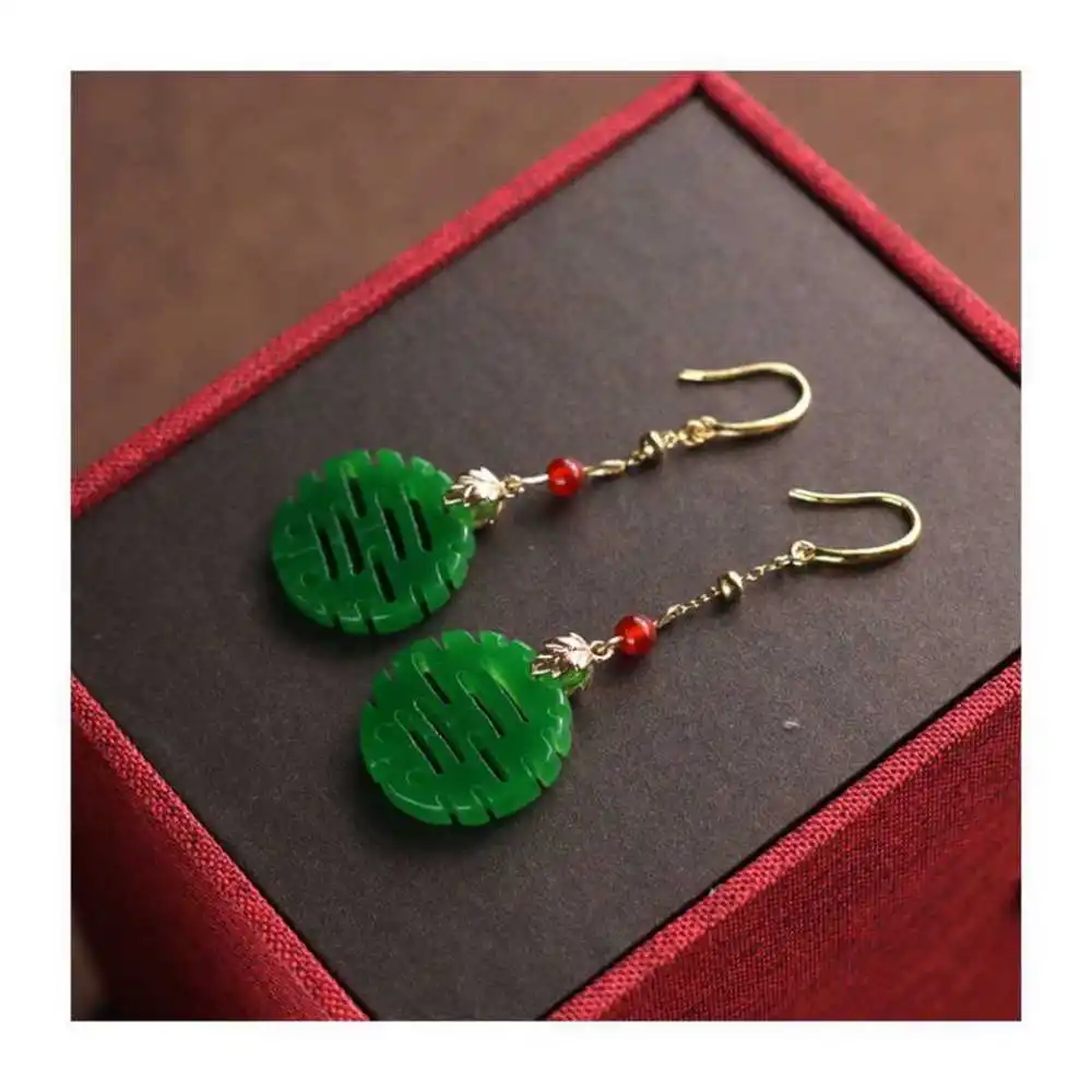 

Natural Jadeite Double Happiness Earrings Eardrop Cultured Ear stud Classic Lucky Women Party