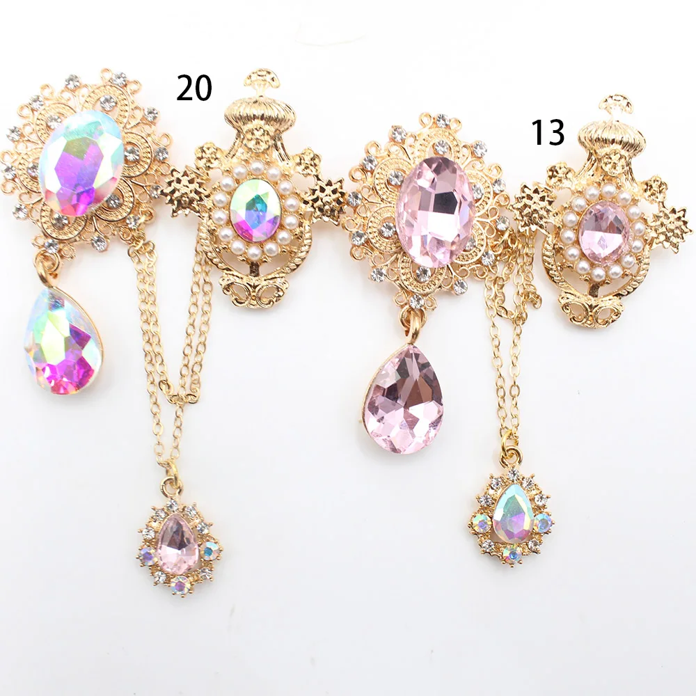 New alloy glass pin chain pearl flower plate pendant DIY clothing tie versatile for both men and women 2pcs/lot - view 2