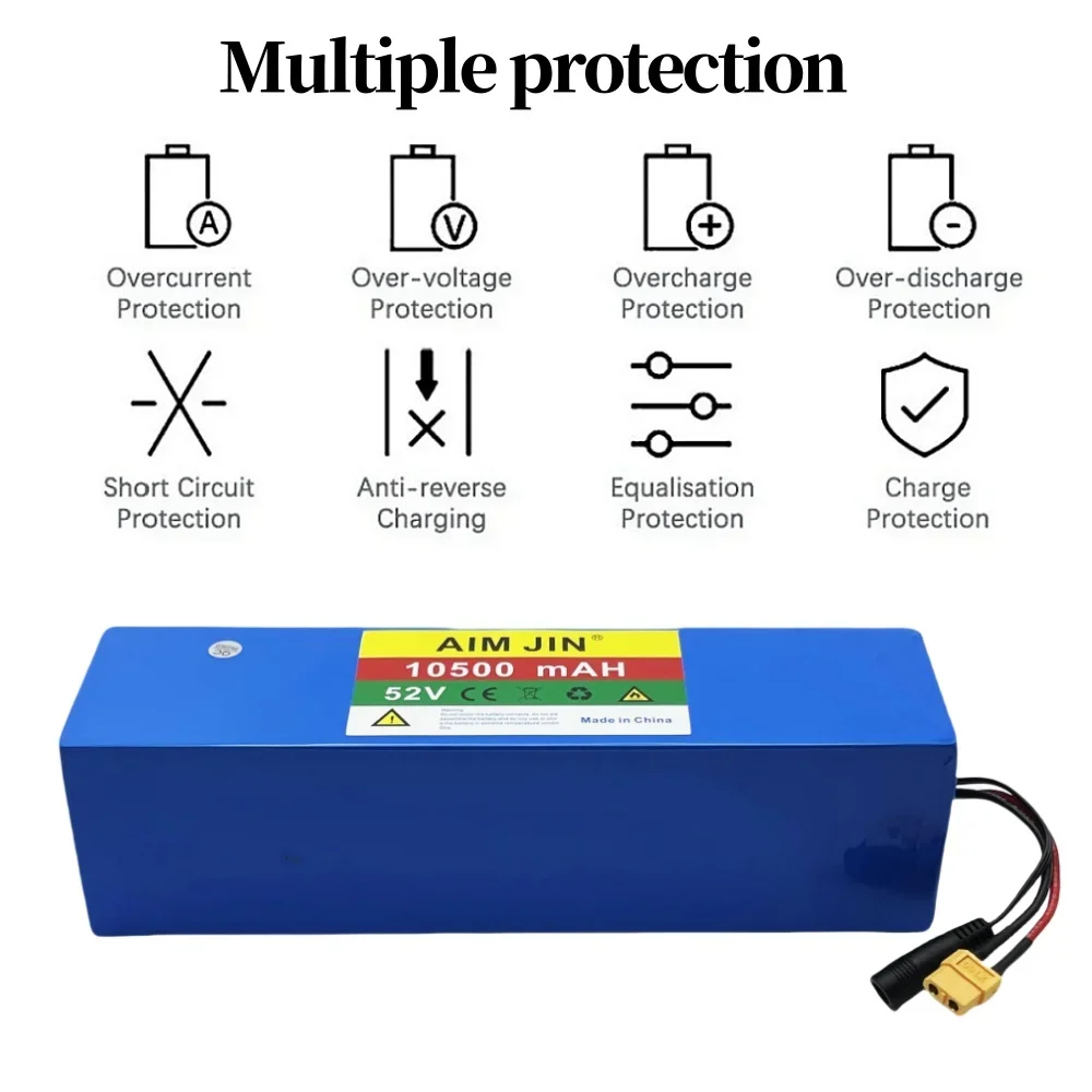 14S3P 52V 10500mAh 18650 1000W rechargeable Lithium Battery Pack Suitable for Balance Cars, Electric Scooters, Tricycles with Ch