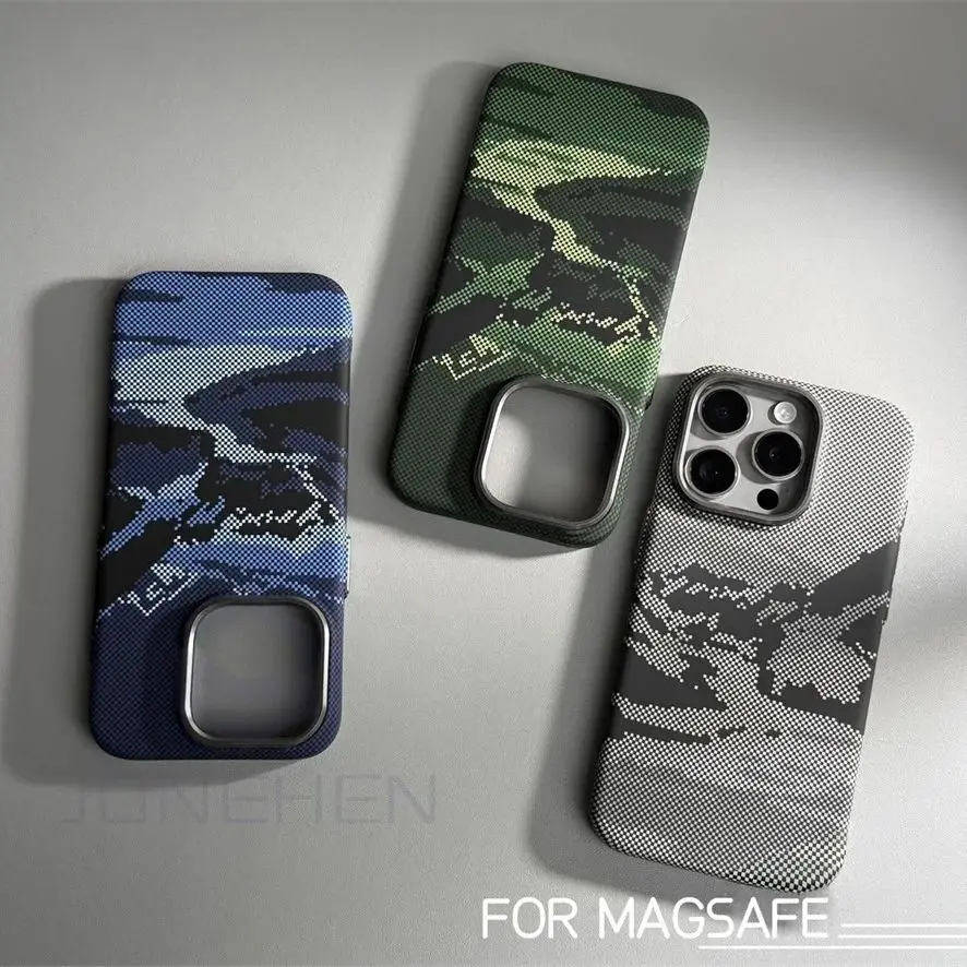 For Magsafe 3D Relief Rivers Carbon Fibre Pattern Case For iPhone 14 15 Pro Max 15pro Wireless Charge Alloy Lens Hard Slim Cover