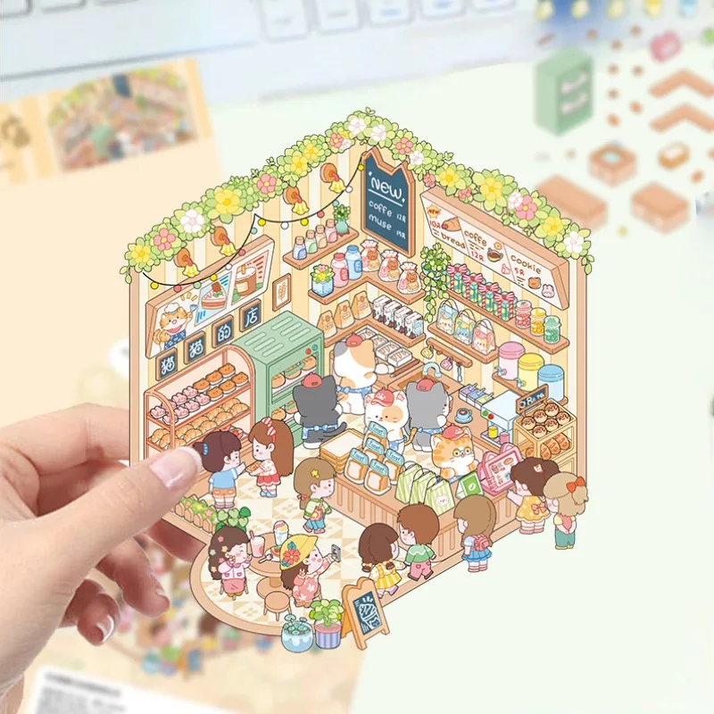 ملصقات تزيين جرافيتي إبداعية للمناظر الطبيعية على شكل شخصية كرتونية لمتجر القطط