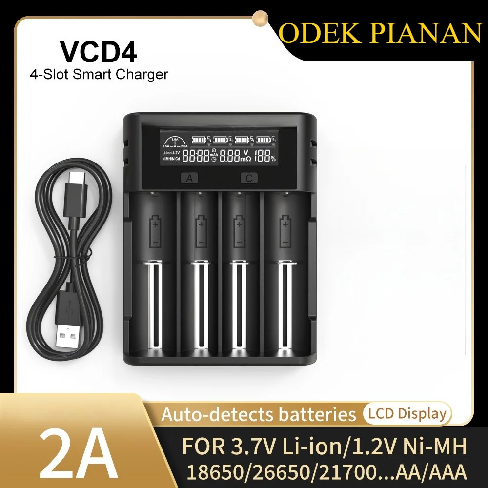 

Универсальное интеллектуальное зарядное устройство с 4 слотами для аккумуляторов 18650/21700 и аккумуляторов типа AA/AAA, светодиодный дисплей, защита от перезаряда