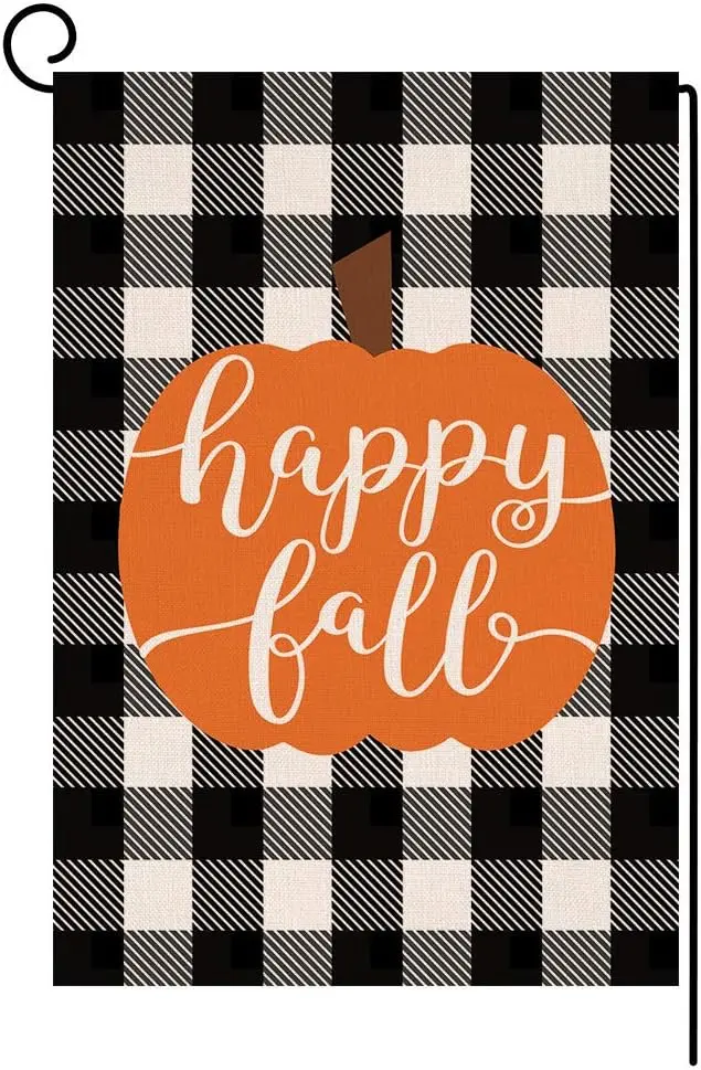 Happy Fall Pumpkin Thanksgiving Garden Flag Vertical Double Sided Farmhouse Autumn Buffalo Check Burlap Yard Outdoor Decor 1 SSL