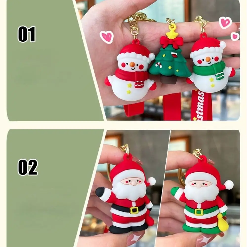 1PC 3D Cartoon Santa Claus Snowman Keychain Pendant Bag Car Keychain Accessories Small Gifts Christmas Decorations