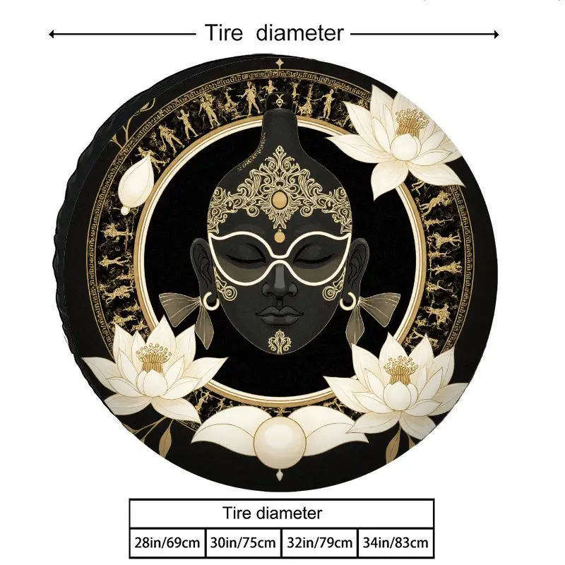 Polyester Fiber Car Tire Cover With A Classical Golden For Lotus Guardian Goddess Meditation Face Pattern, Sun-proof And Dust-pr