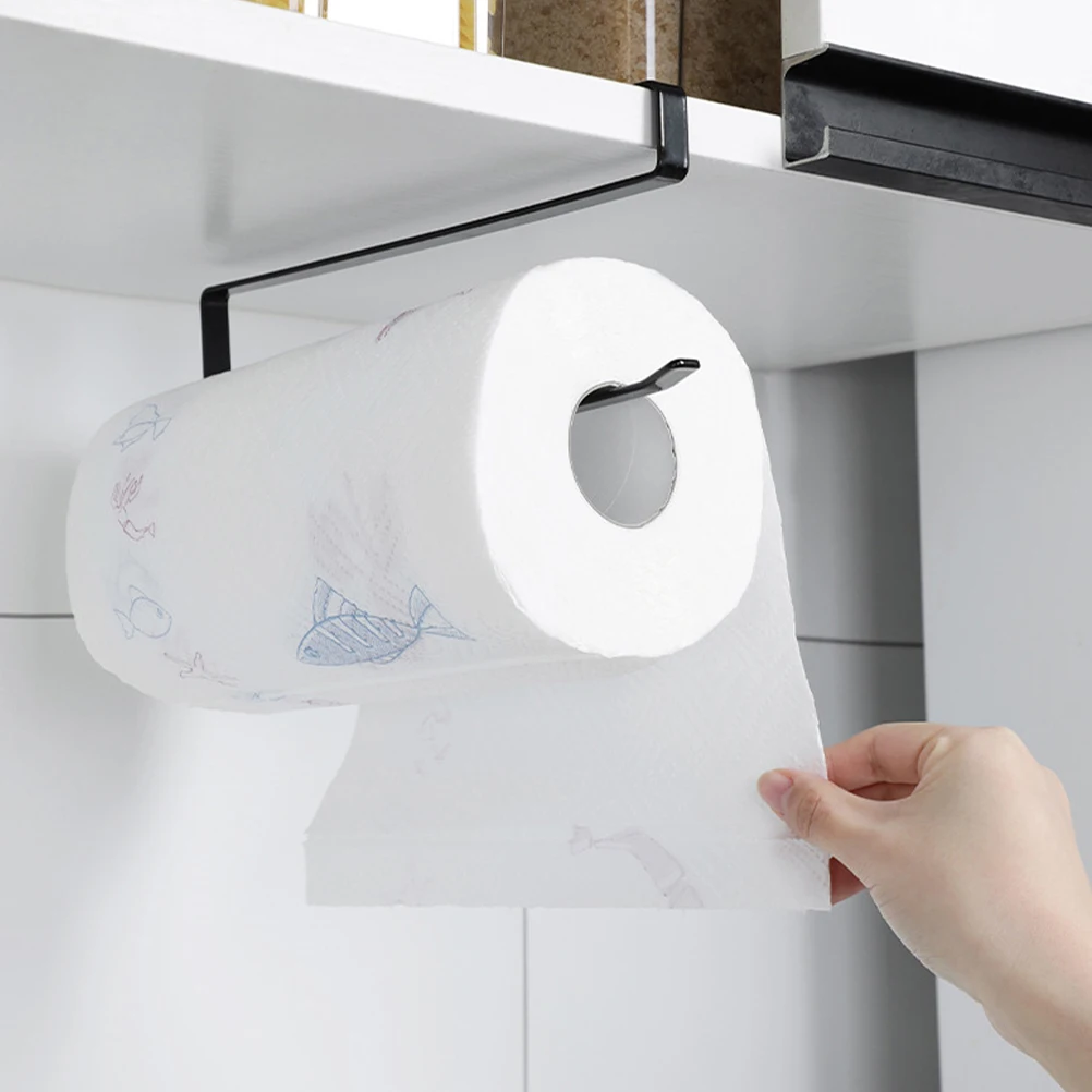 

2 Pcs Wrought Iron Roll Paper Holder Under Cabinet Kitchen Towel Dispenser Punch Cabinet Towel Hanger Free Storage Rack