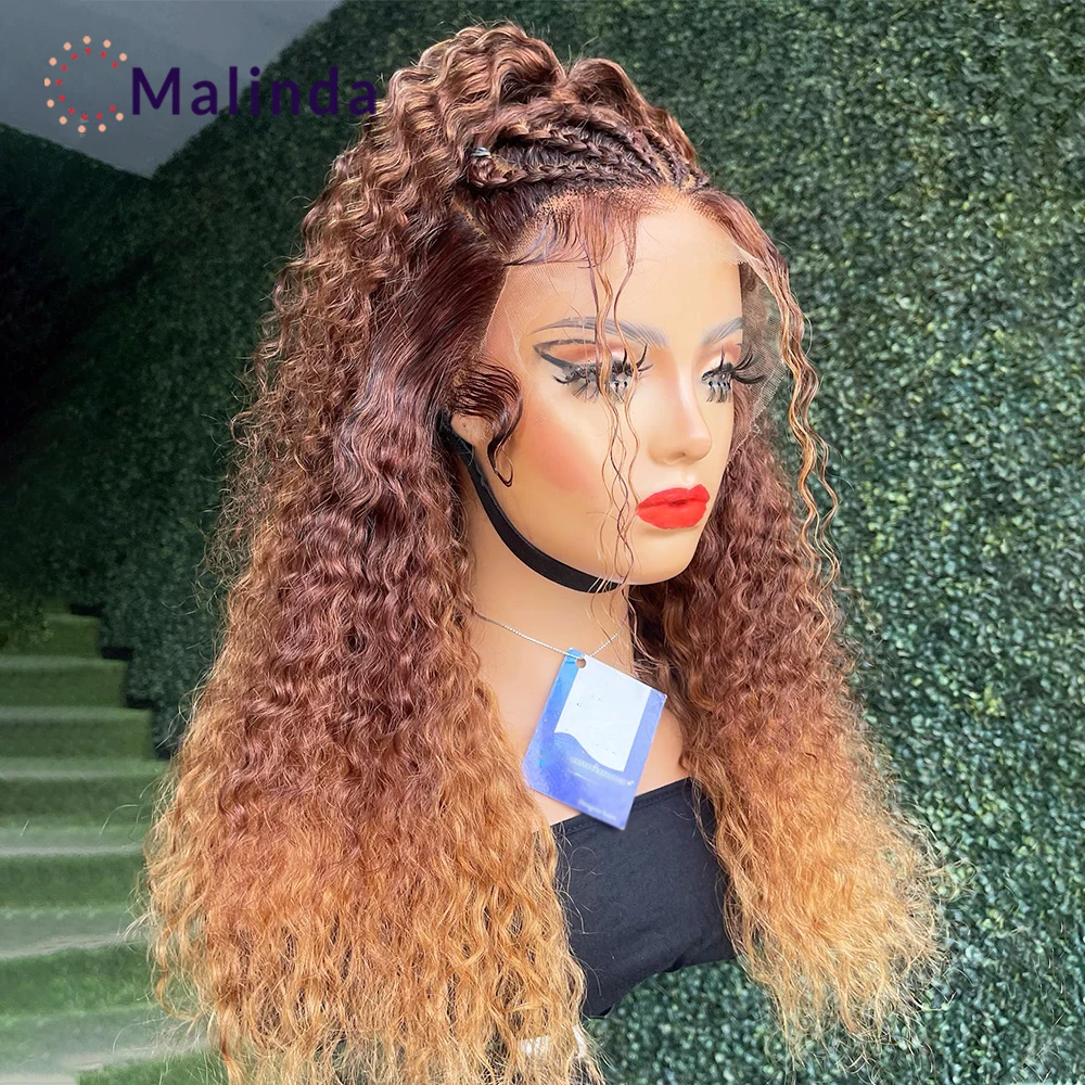 

Ombre Blonde Short Curly Wear and Go Glueless Human Hair Wigs Brazilian Colored Curly Transparent Lace Frontal Wigs For Women