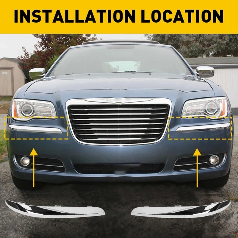 1Pair 68127941AB, 68127940AB Parts Accessories For Chrysler 300 2011-2014 Front Bumper Molding Trim Set Left+Right