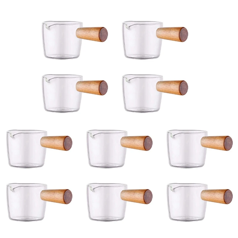 

10PCS Transparent Glass Creamer With Wooden Handle, Mini Coffee Milk Creamer Pitcher. 50Ml