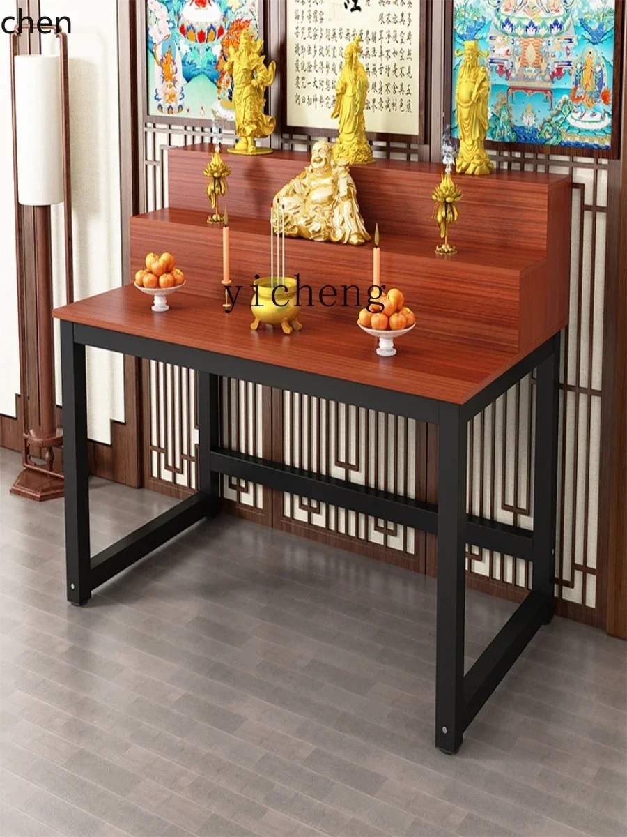 ZMLHousehold chinois Simple culte Table d'encens Double couche échelle culte encens bouddha Table
