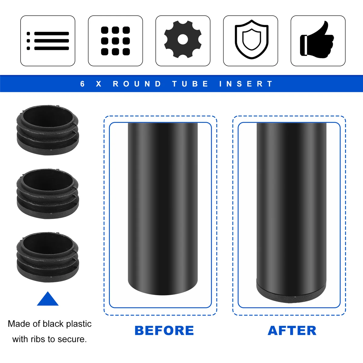 

6 шт. пластиковая заглушка, вставка для труб, заглушка, крышка 40 мм, черный, хит продаж
