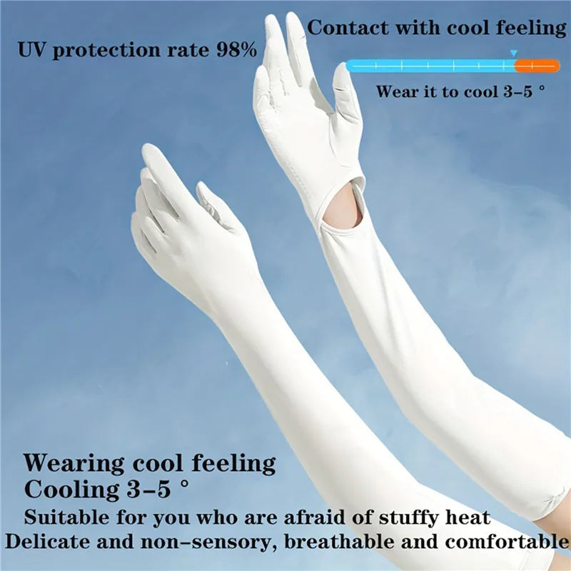 Summer Ice Silk Long Sunscreen Sleeve Gloves Outdoor Cycling Flip Cooling Sleeve Elastic Quick-drying Sweat-absorbent Arm Cover