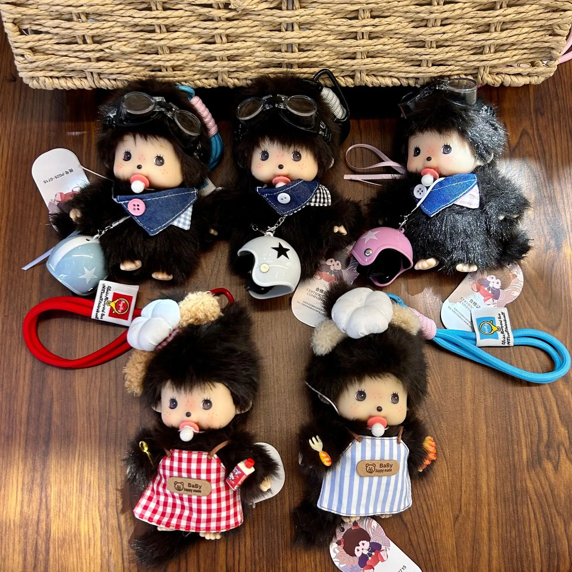 

monchhichi Plush Keychains Colorful Cartoon Keyring Standing Plush Doll Backpack Ornament Anime Merchandise Graduation Gift 몬치치