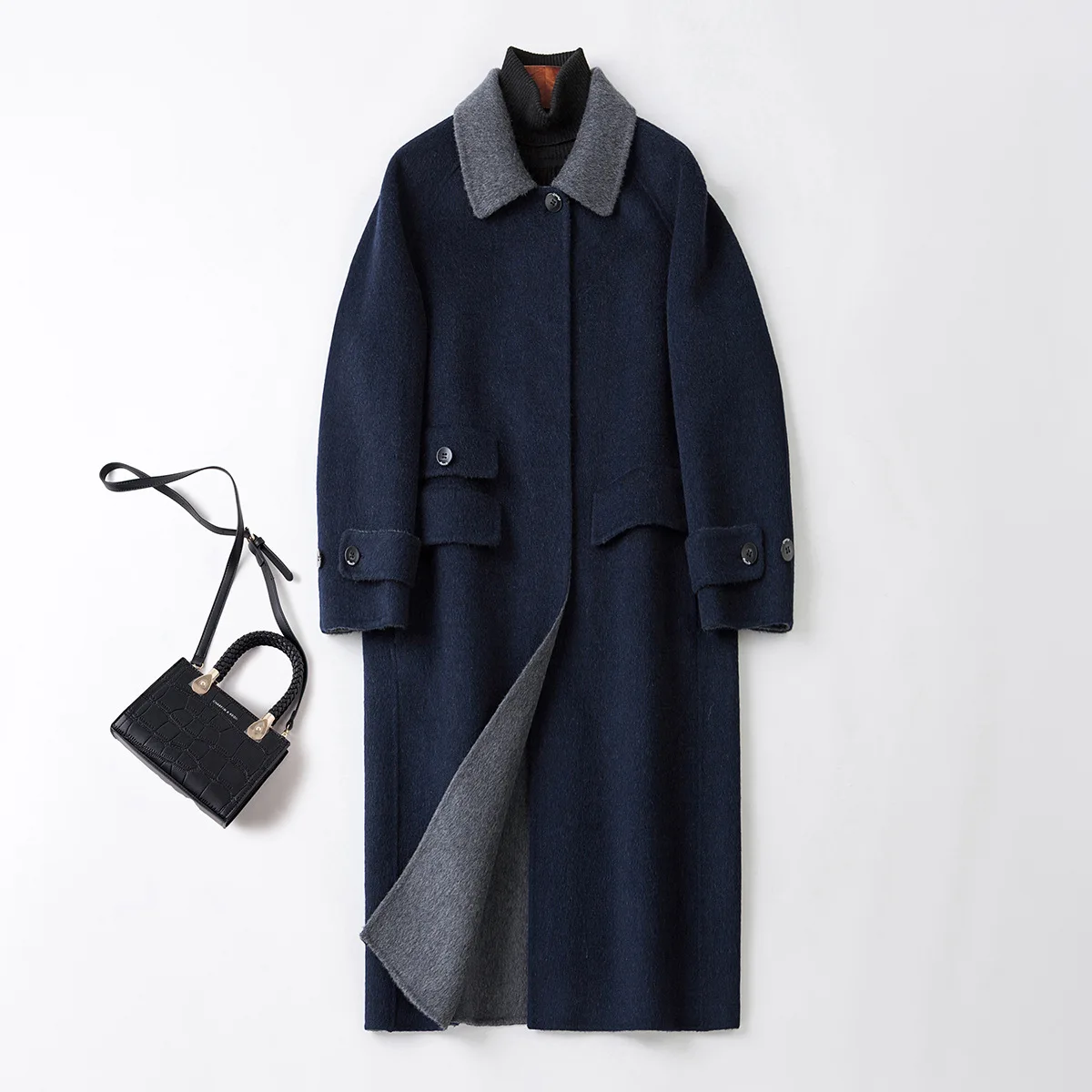 

Cashmere Coat Women Autumn Winter Loose Casual Medium Long Wool Coat