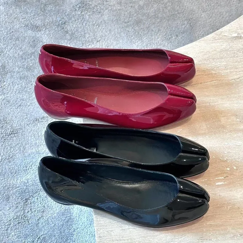 مريحة ماري جين شقة حذا فردي للسيدات براءات أحذية جلدية بدون كعب النساء ركاب أحذية الفم الضحلة سبليت تو أحذية الباليه