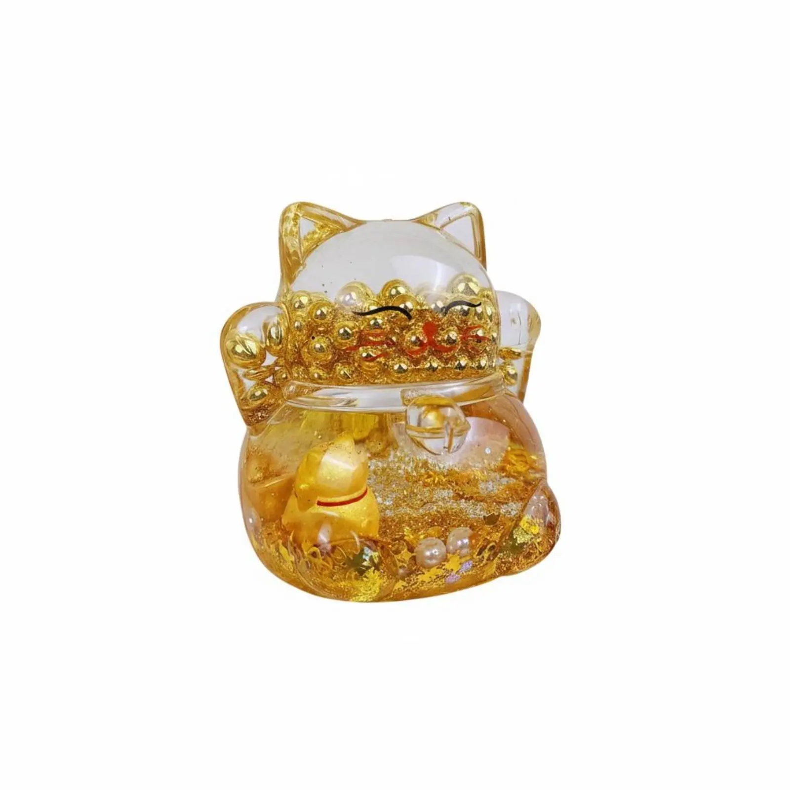 Picture 6: Fortune Cat Decoration, Flashing Gold Beads, Liquid Sand, Cute Design, Acrylic Ornament, Fortune Brick, Gift for Office, Home