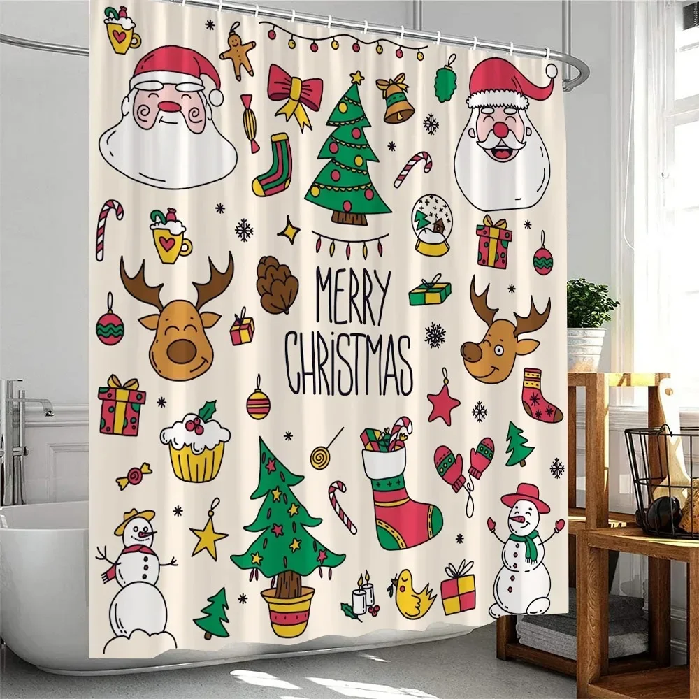 

Рождественская занавеска для душа с героями мультфильмов Санта-Клаус Рождественская елка Лось Снежинка Веселого Рождества Декор для ванны Полиэстеровая ткань Занавеска для ванны